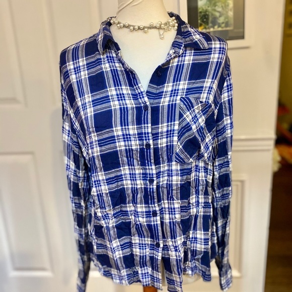 Como Vintage Blue and White Plaid Button Up Shirt - Picture 1 of 5